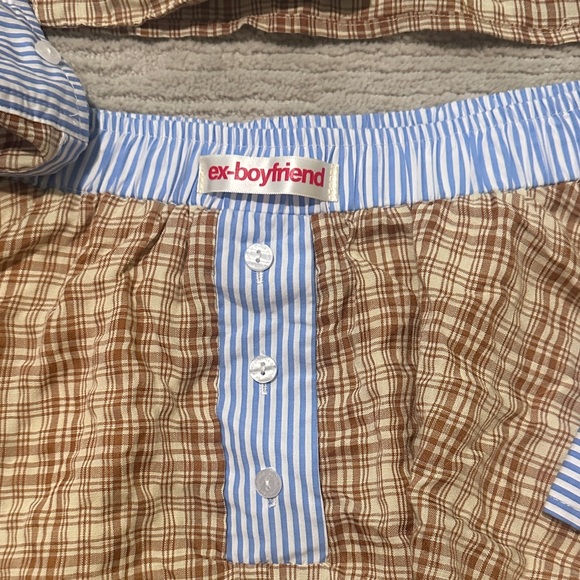 Ex-Boyfriend Plaid and Striped Button-Up Top and bubble skirt set - Picture 2 of 4